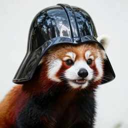 red panda in a darth vader helmet
