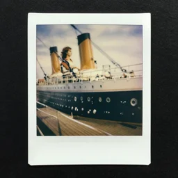 polaroid photo in the titanic's deck, colored photo 1970