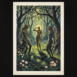 ancient beings, spring, flowers, by gediminas pranckevicius, dark shadows, woodblock, complementary - colors, olive oil, creme brule, poster, polished, discovering enlightenment, by james gilleard