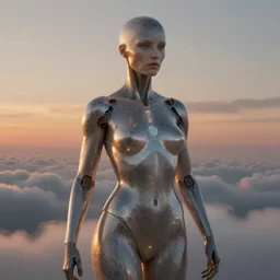 biblical female android, hexagonal pattern on skin, glowing veins, in clouds, sunset, portrait by wayne barlowe, studio lighting, muted colors, by frank frazetta, extreme detail, reflections, trending on artstation, 8 k
