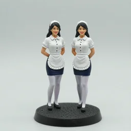 80mm resin detailed miniature of two Waitresses, white blouse, tight mini-skirt, white apron, White tights, smile, on textured base; store website, eBay, Full body;