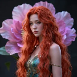 goddess of flower, long ginger hair, style artstation, style greg rutkowsk, octane render, unreal engine 6, epic game graphics, fantasy, cyberpunk, conceptual art, ray tracing