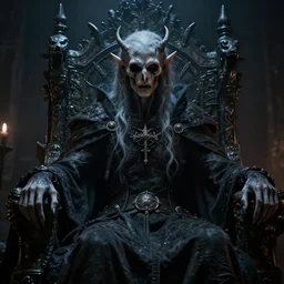 A closeup of a undead lich sitting on a throne by Greg Rutkowski, Bloodborne, 4k photorealistic, volumetric lighting, HD, high details, dramatic, dark atmosphere, trending on artstation