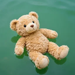 teddy bear floating in green water