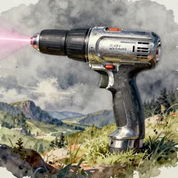 concept art of a drill tool, pinterest, artstation trending, behance, watercolor, by coby whitmore, silver, laser light,