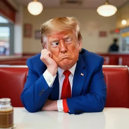 bored donald trump sitting alone in a diner, portrait, digital art