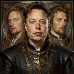 symmetry!! portrait of elon musk with long hair, fantasy, medieval wear, intricate, elegant, highly detailed, digital painting, artstation, concept art, smooth, sharp focus, illustration, art by artgerm and greg rutkowski and alphonse mucha
