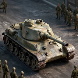 one world war 2 tank in front of the soldiers, isometric view, hyperdetailed, digital art, cinematic light