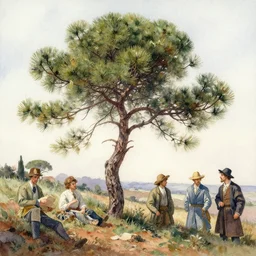 watercolor painting of young pine tree in portugal, art by hans gude, art by hans dahl, by jesper ejsing, art by anders zorn, wonderful masterpiece by greg rutkowski, cinematic light, american romanticism by greg manchess, creation by tyler edlin