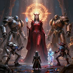by par olofsson and wayne barlowe, visually stunning, cinematic, ultra realistic, hyper realism, 1 2 k, epic, octane render, unreal engine, vfx, maya, tiny knight of evil, crystalline oracle, wrath, mystic barrier, blood - queen lana'thel, holy nova, microbot, sunfury protector, patches the pirate