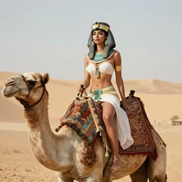 cinematic photo of voluptous egyptian princess riding a camel