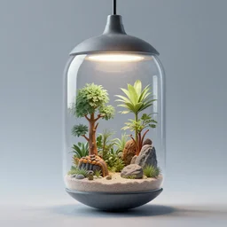 photo of a futuristic terrarium pendant by dieter rams and wlop by jungyeonmin and james jean jhonseru jsezz artstation volumetric lighting, granular detail, japandi, hyperrealist, hypermaximalist, granular detail, hypermaximalist, micro details, blender, vray
