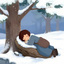 Sans from undertale napping under a tree in the snow, digital art