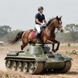 a horse riding a tank