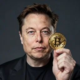 Elon Musk holding a bitcoin in his fingers, highly detailed, high quality, HD, 4k, 8k, Canon 300mm, professional photographer, 40mp, lifelike, top-rated, award winning, realistic, sharp, no blur, edited, corrected, trending