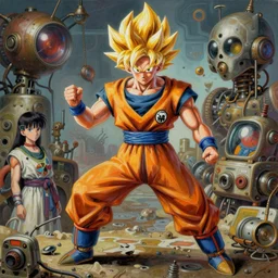 surreal gouache gesture painting, by yoshitaka amano, by ruan jia, by Conrad roset, by good smile company, detailed anime 3d render of a gesture draw pose for  Goku transforming in a   Super Sayian 3,  portrait, cgsociety, artstation, rococo mechanical, Digital reality, sf5 ink style, dieselpunk atmosphere, gesture  drawn