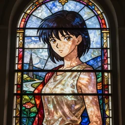 motoko kusanagi, stained glass window, dazzling photograph