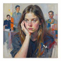 thinking crisis, girl by ryan hewett, olaf hajek, alex beck, zeen chin, dan mccaw abstract, a level art, palette knife painting, hyper detailed, artstation