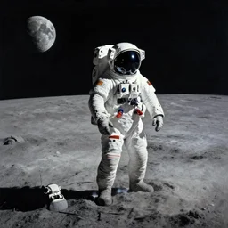 lonely astronaut on the moon, in the style of edward hopper, in the style of bonestell, chesley