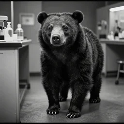 “Horrific scrawny cryptid mutant reptilian hairless sun bear escaping from a lab, leaked cctv footage, black and white, night.”