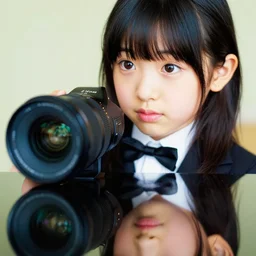 photo of a cute Japanese girl wearing tuxedo, kawaii, high depth of field, 4k, 70 mm, sigma lens, reflection, high contrast, saturated
