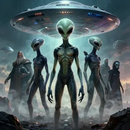 propaganda poster of grey aliens enslaving humans, overlords, ufo, digital art, trending on artstation, 4 k, masterpiece