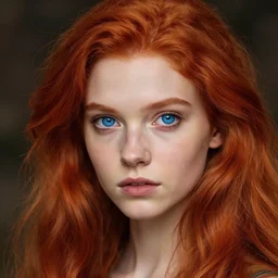 a young tall, slender girl, with fiery red hair and bright blue eyes, hyperrealistic face, beautiful eyes, fantasy art, in the style of greg rutkowski, intricate, hyperdetalized, smooth