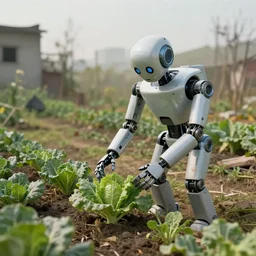 A robot tending to the vegetable garden in a recovering post-apocalyptic world