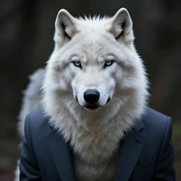 a white wolf wearing a suit , dramatic lighting, cinematic, establishing shot, extremly high detail, photorealistic, cinematic lighting, artstation, style by James Gurney,