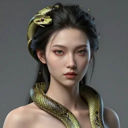 a detailed portrait beauty girl hairstyle snake wrapping around neck, full head, by greg rutkowski and hr giger, zbrush, trending on artstation : 1 h 1 0 2 4