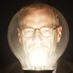overexposed!!!!!!!!!!!!!! photo of glowing bright lamp with face of walter white