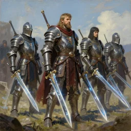 ancient slavic knights as futuristic troops with plasma blades!!!, slavic!!!, sci - fi!!!, hyperrealistic, highly detailed, cinematic, volumetric sunlight, beautiful, cgssociety, artstation, 8 k, oil painting by greg rutkowski, by artgerm, by wlop
