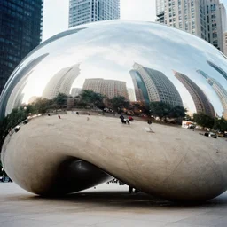 the chicago bean as a black jelly bean, photography, kodak film, 5 0 mm