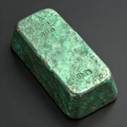 green oxidized copper ingot texture material, high definition, high detail, 8k, photorealistic
