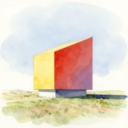 a colorful and extremely beautiful and minimalist masterpiece lebbeus woods watercolor architectural illustration of an isolated structure in an open field in the style of rez,