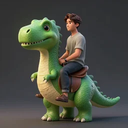 a man sitting in a saddle on the back of a green dinosaur, adorable and whimsical, fantasy, elegant, behance, unreal engine, octane render, sharp focus, high contrast, illustration, art by justin gerard