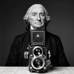 photo of bald George Washington by Diane Arbus, 2022, black and white, high contrast, Rolleiflex, 55mm f/4 lens