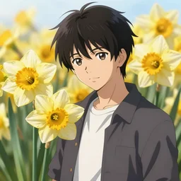 an anime daffodil man, 4 k, 8 k, super detailed, masterpiece, trending on art station, highly detailed, full hd, kentaro miura art style