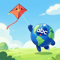 royalabc world character flying a kite