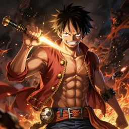 Luffy from once piece as a chaos warrior from warhammer