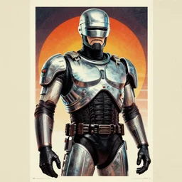 poster art, movie poster, retrofuturism, sci - fi, textured, paper texture, robocop by edward valigursky
