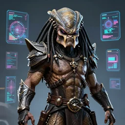 a portrait of the predator fantasy character portrait, ultra realistic, cinematic, concept art, wide angle, intricate details, hologram, highly detailed by frazetta