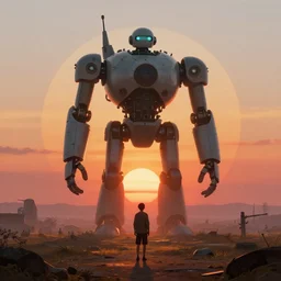 GIANT ROBOT MOTHERSHIP looming in the distance, large sunset, cinematic, rendered by simon stålenhag, rendered by Beeple, Makoto Shinkai, syd meade, environment concept, digital art, unreal engine, 3 point perspective, WLOP, trending on artstation, low level, 4K UHD image, octane render,