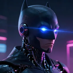 ai robot profile picture futuristic neon vibrant laser eyes cyberpunk, dark knight