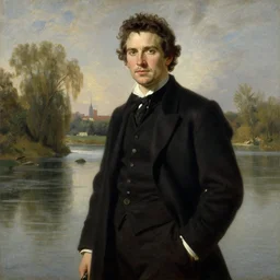 henry cavill by river, painting by gaston bussiere, craig mullins