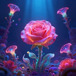 abyssal bioluminiscent  plant flower bloom rose hyperbeast by Brock Hofer digital art, ArtStation  GTA cover comics style  global illumination Volume lighting Pixar and Disney tone mapping harmony and joy color