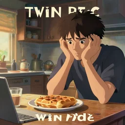 twin peaks poster by michael whelan and tomer hanuka, rendering of a man looking confused at a waffle, inside a kitchen, full of details, by makoto shinkai and thomas kinkade, matte painting, trending on artstation and unreal engine
