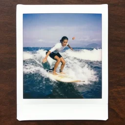 a bird surfing on a surfboard, high detail polaroid photo 8K, very beautiful