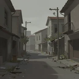 a concept art illustration, abandoned street, style by dylan cole and feng zhu, matte painting, vfx, unreal engine, artstation, cgsociety, octane render