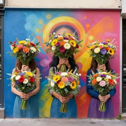 Colorful Street Art Paintings Replace Heads With Flower Bouquets